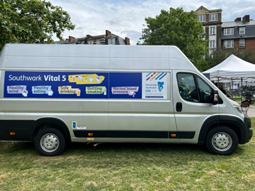 Southwark health and wellbeing van in a park